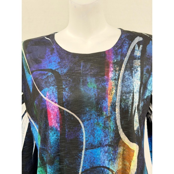 Jess & Jane Top Womens Large Blue Abstract Tunic Sheer Boho Art Stretch Colorful - Picture 2 of 10
